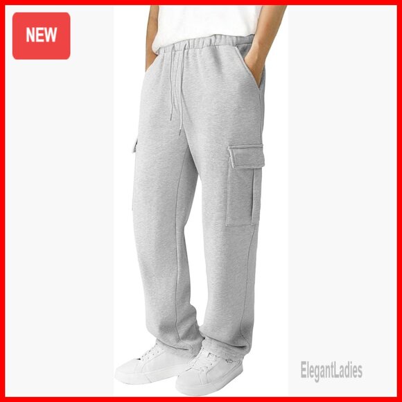 Men's Fleece Cargo Sweatpants Loose Fit Joggers 5 Pockets Gym Hiking Casual